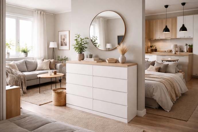 Комод в однокомнатной квартире - идеи размещения