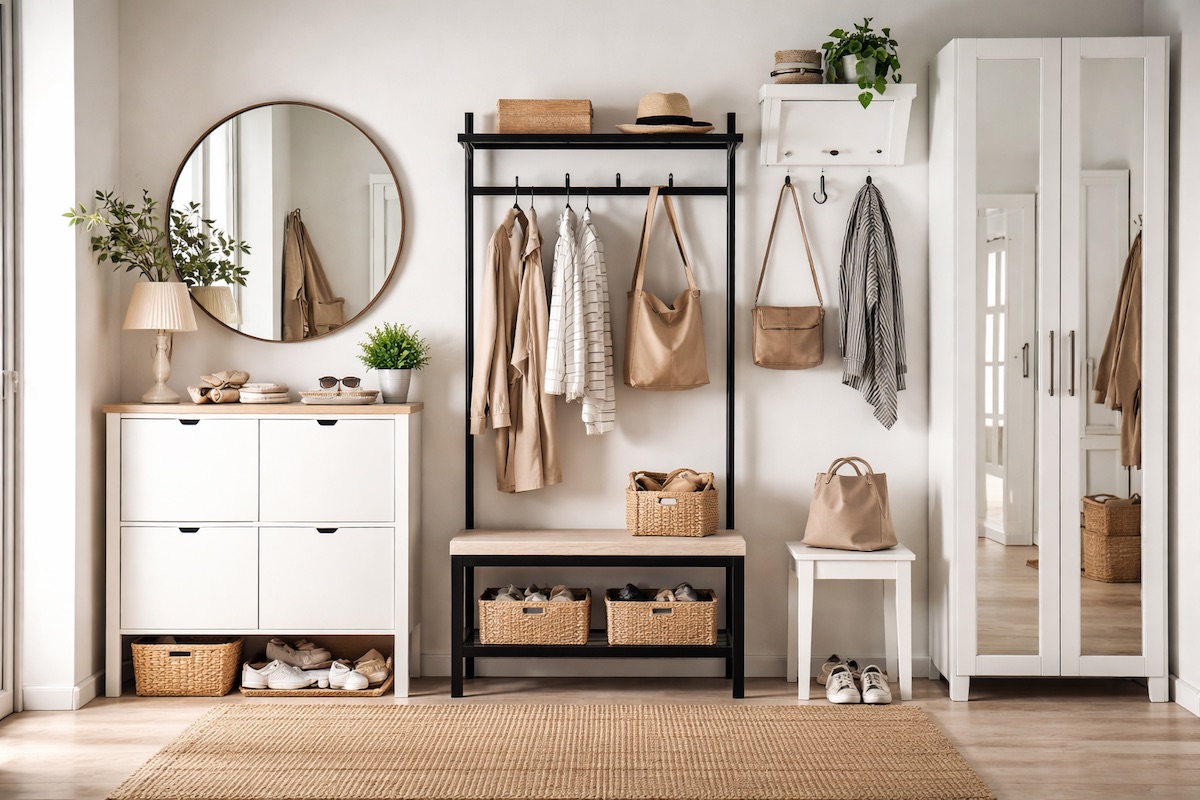 прихожая с мебелью икеа для хранения обуви