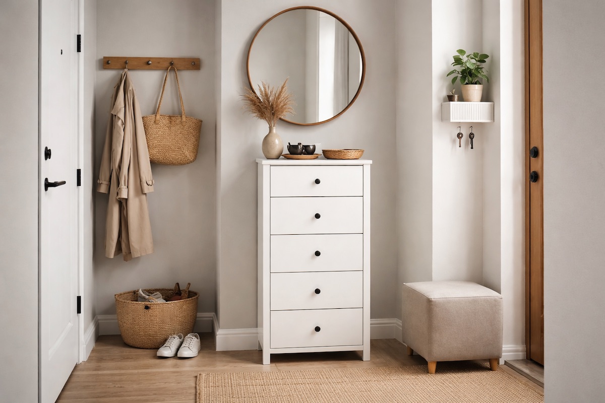 узкий комод икеа в маленькой прихожей