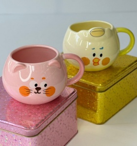 Кружка Olens "Kid-animal" 400мл, рожева/жовта, 8030-309