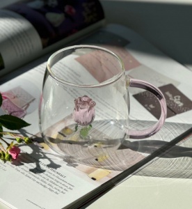 Кружка скляна Olens "Рожева троянда", 400мл, 8030-280