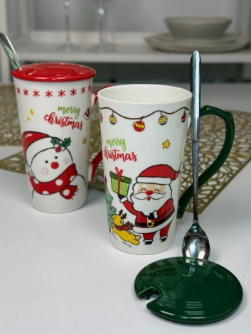 Кружка з кришкою і ложкою Olens "Біг-санта", 380мл, 102-1088