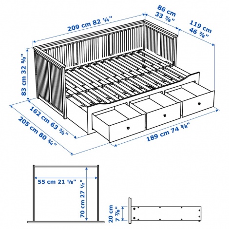 Ліжко з 3 висувними ящиками HEMNES ІКЕА, 806.228.92 