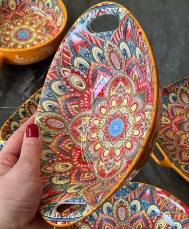 Салатник з ручками 23*15*7см, 500мл Olens "Мальований жовтий", 8030-476